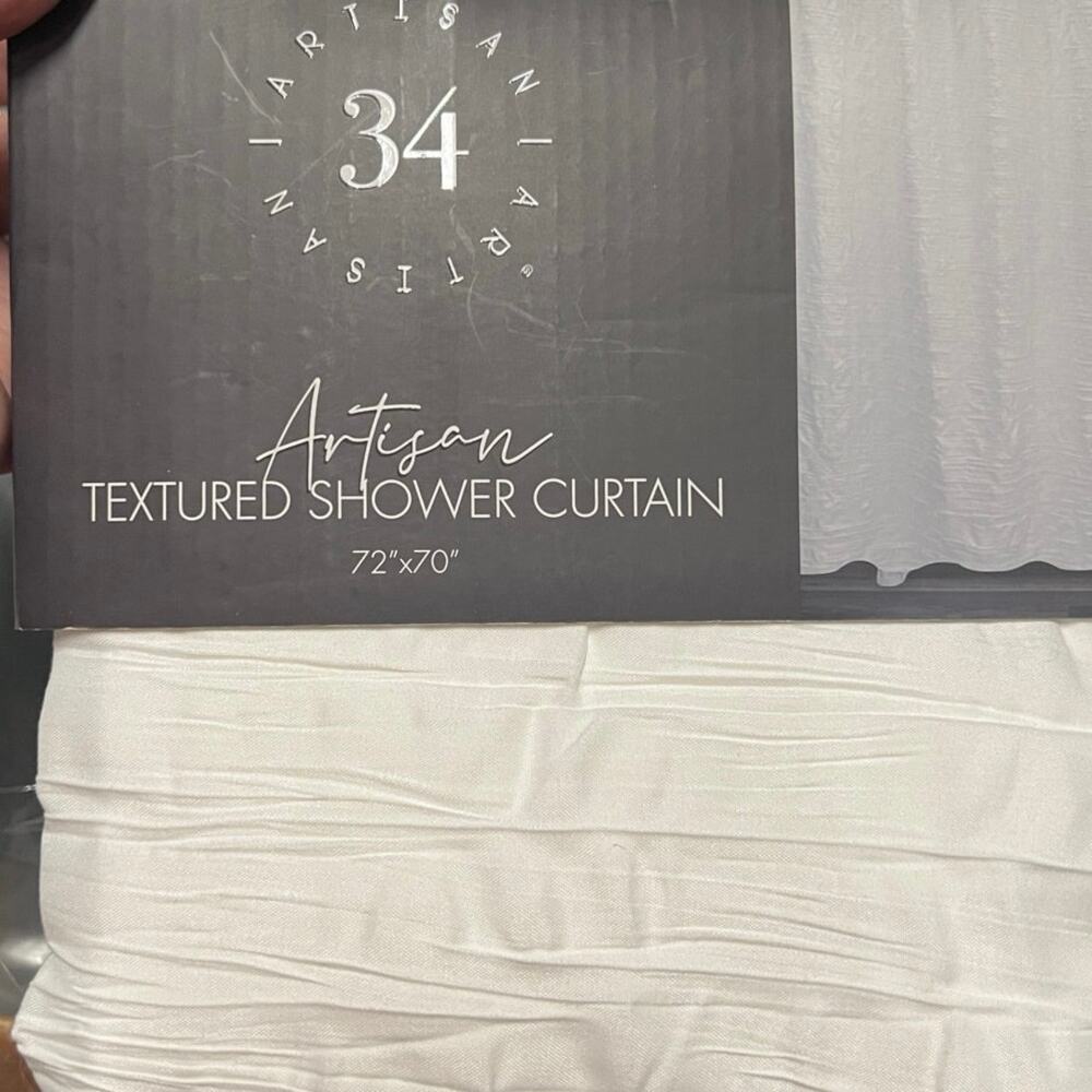 Artisan 34 White Textured Fabric Shower Curtain New